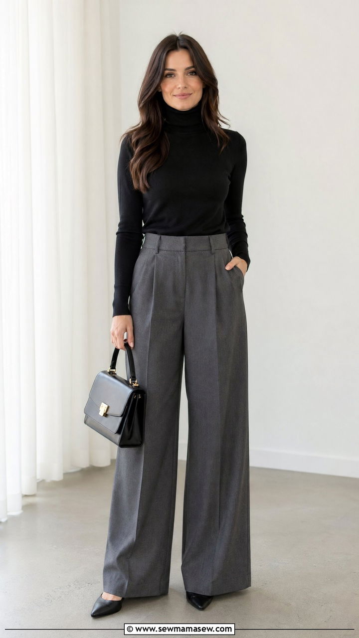 Turtleneck With Wide Leg Trousers And Flats - 35 classy airport outfits