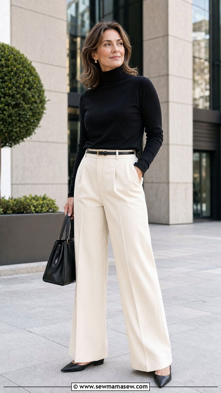Turtleneck With Wide Leg Trousers Outfit - 35 Modest outfits for women over 40