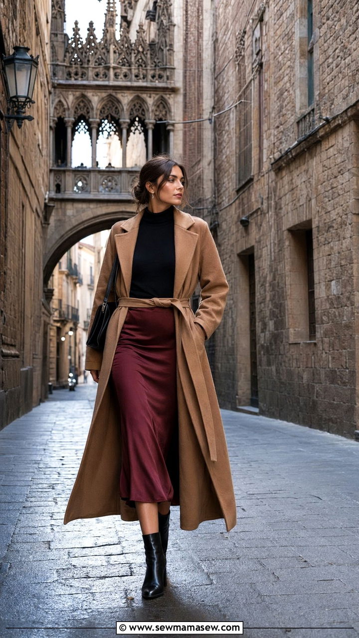 Turtleneck and Midi Skirt Barcelona Winter Outfit - 30 Barcelona outfit ideas