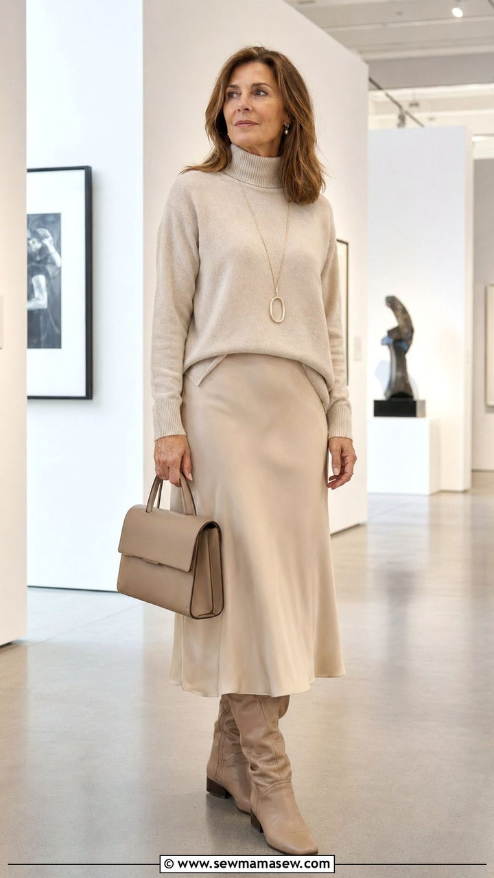 Turtleneck and Slip Skirt Combination - 30 What to wear to brunch over 40