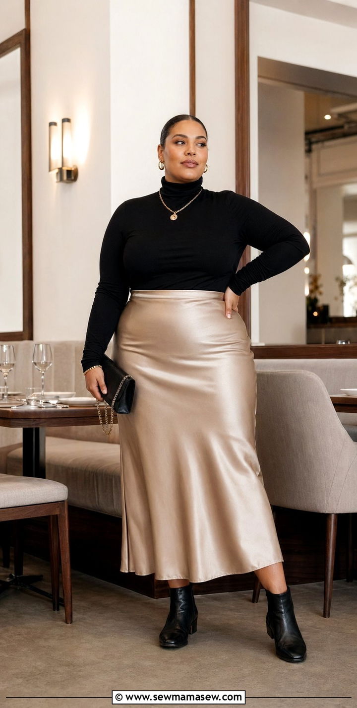 Turtleneck and Slip Skirt - 30 Work outfits for plus size