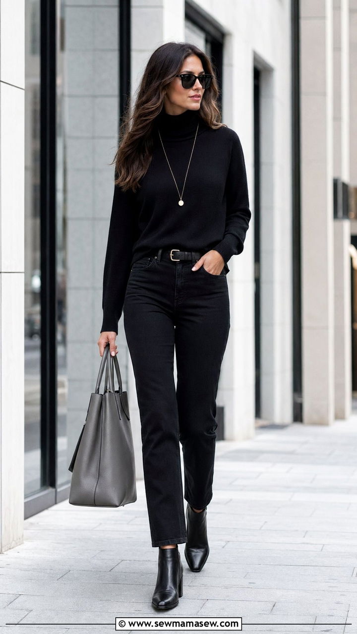 Turtleneck and black jeans work outfit - 30 Work outfits with jeans
