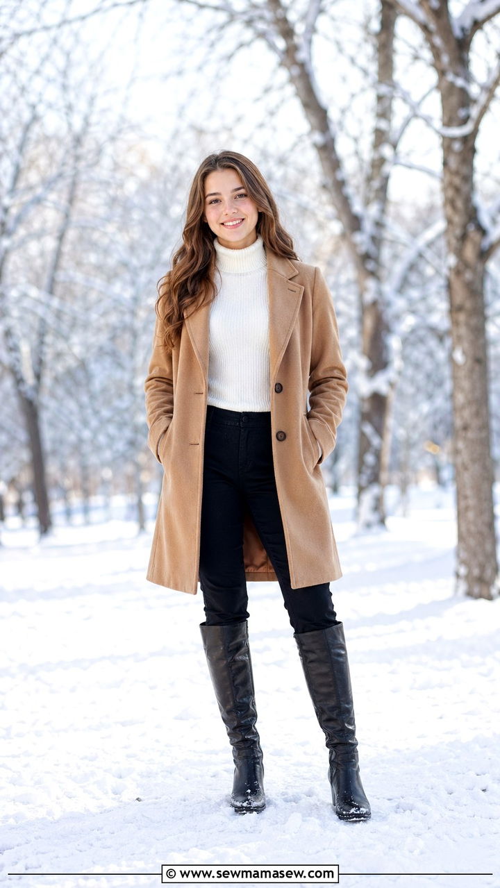 Turtleneck and coat for winter senior portrait - 30 Senior photoshoot outfit ideas