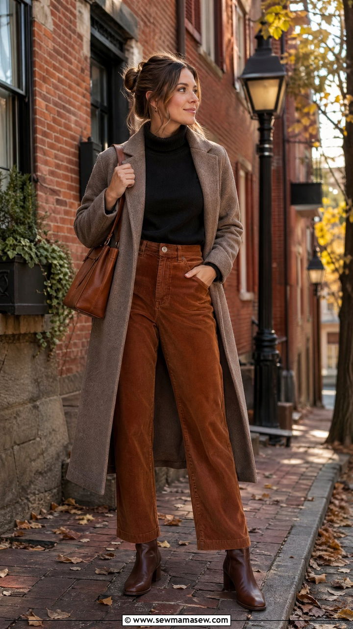 Turtleneck and corduroy pants outfit - 35 Comfy outfits for moms