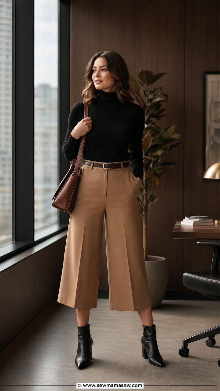 Turtleneck and tailored culottes work outfit for women - 35 work outfits for women