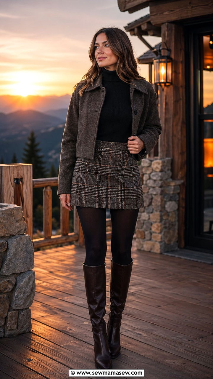 Turtleneck and wool skirt outfit - 35 Mountain vacation outfit ideas