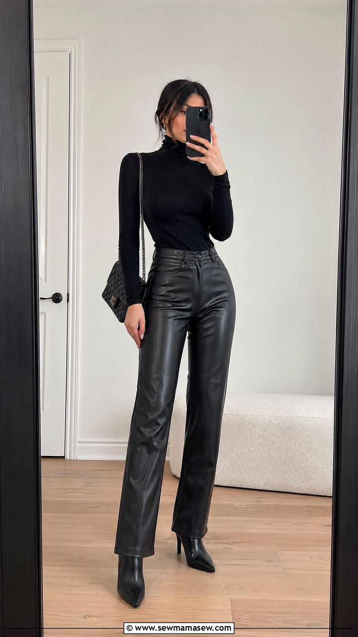 Turtleneck sweater with leather pants - 35 Turtleneck sweater outfit ideas