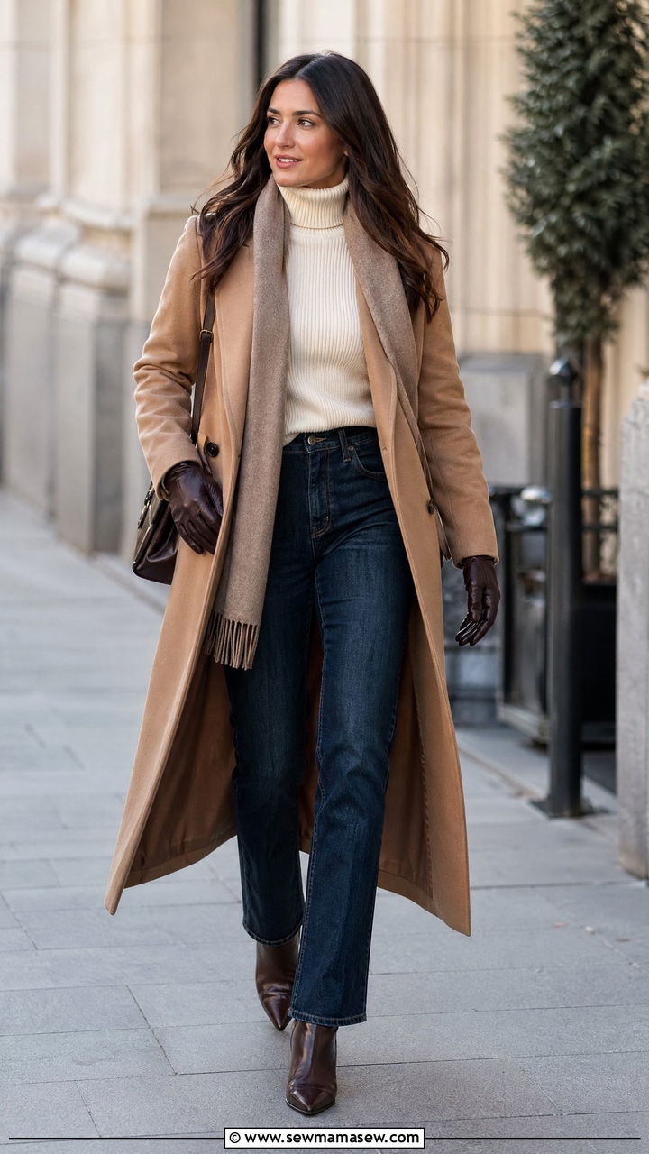 Turtleneck sweater with long coat - 35 Turtleneck sweater outfit ideas