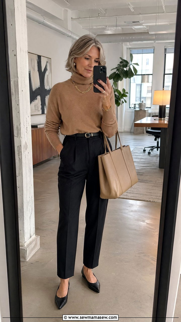 Turtleneck tailored trousers - 35 Work outfits for women over 50