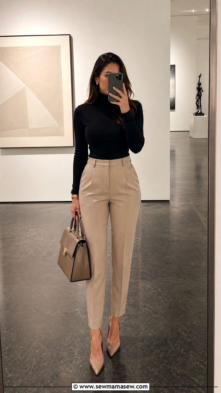 Turtleneck with High Waist Tailored Trousers - 35 Paris outfits ideas