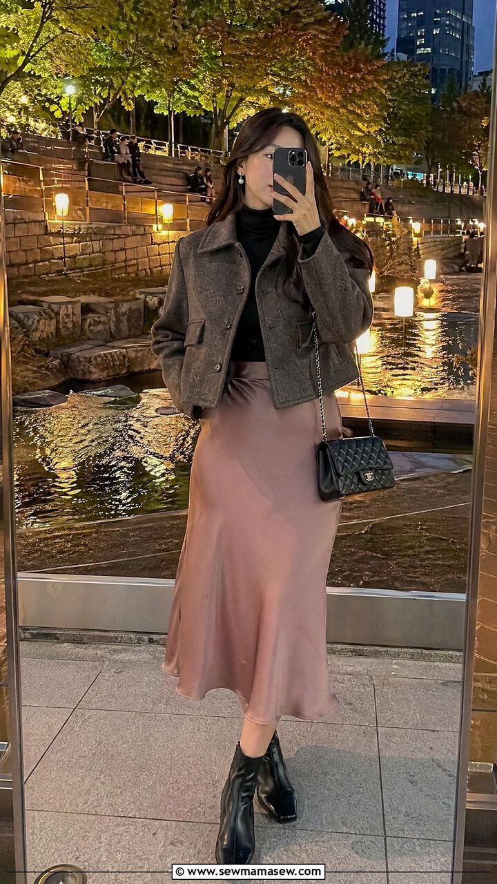 Turtleneck with midi skirt and ankle boots - 35 Seoul vacation outfit ideas