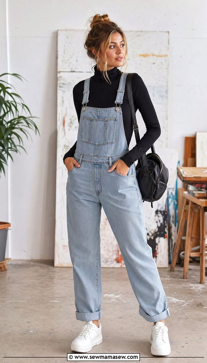 Turtleneck with overalls - 35 school outfit ideas for women