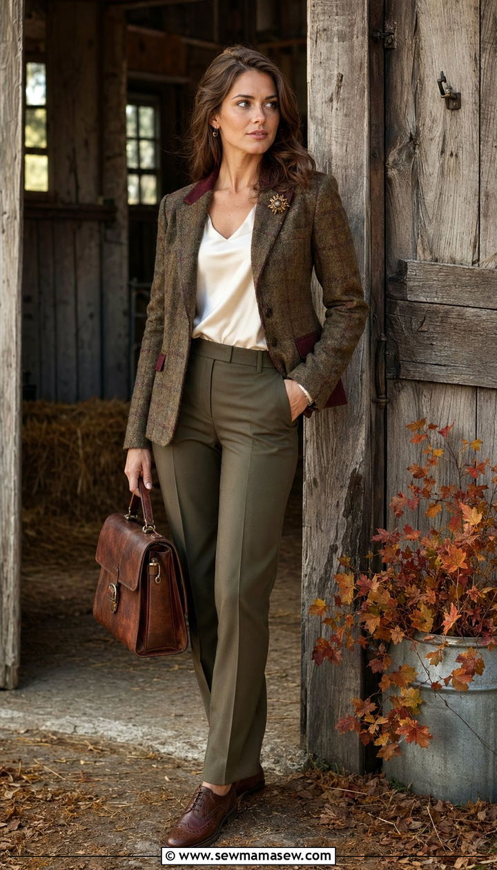 Tweed Blazer and Dress Pants - 30 Barn wedding guest outfits