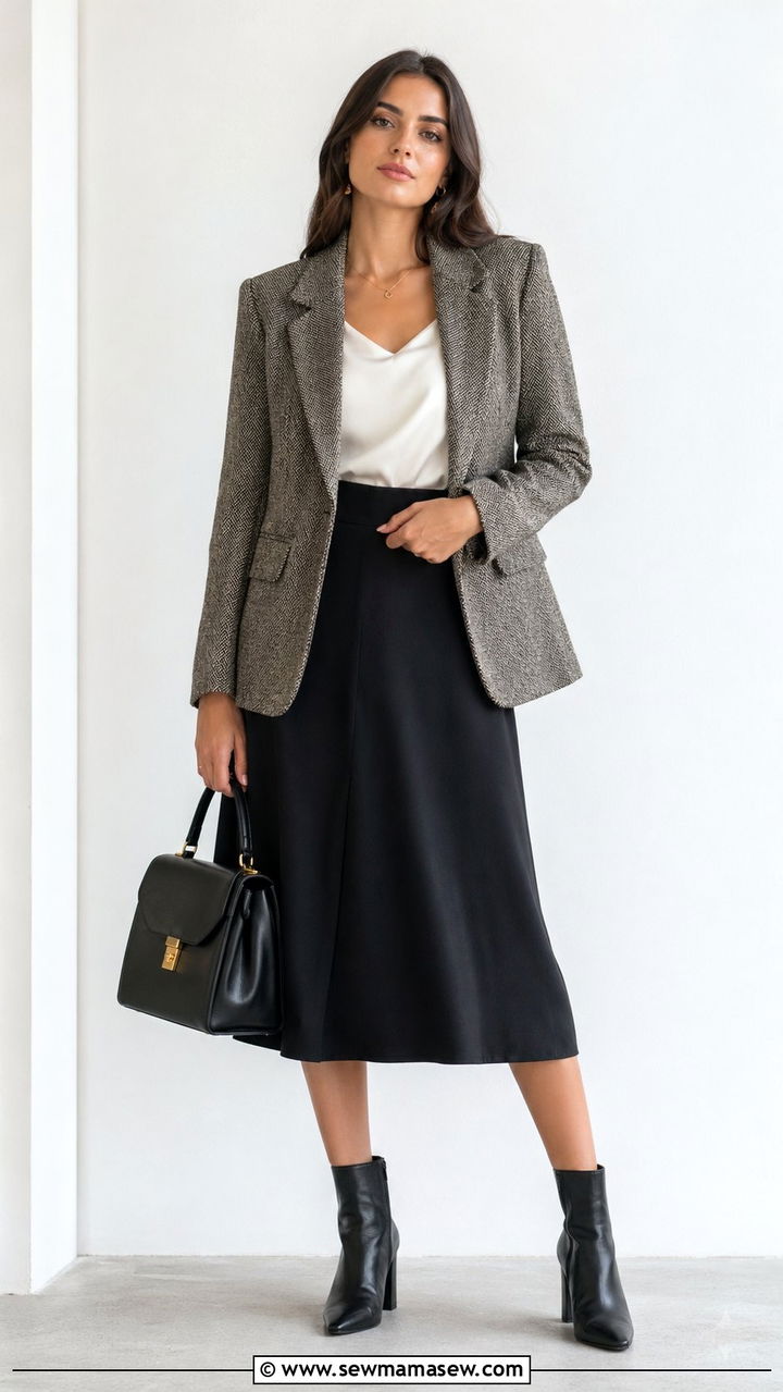 Tweed Blazer and Midi Skirt - 35 Office outfit ideas for women