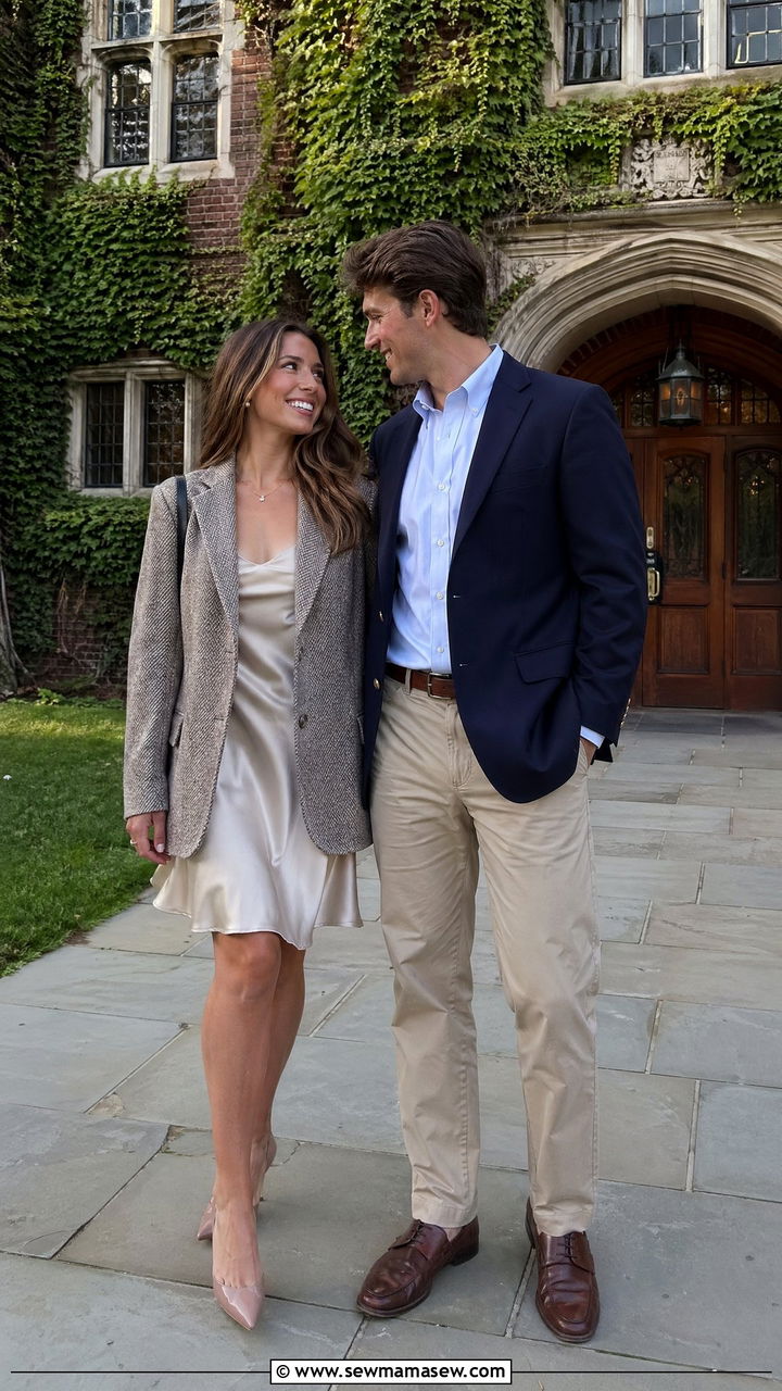 Tweed Blazer and Slip Dress Preppy Couple Outfit - 35 Couples photoshoot outfit ideas