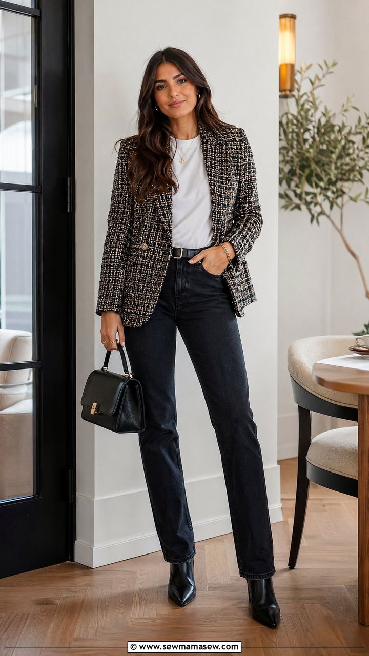 Tweed Blazer with Dark Denim - 35 Classy brunch outfit ideas