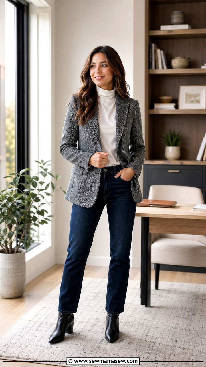 Tweed Blazer with Dark Wash Jeans Outfit - 30 Social worker outfit ideas
