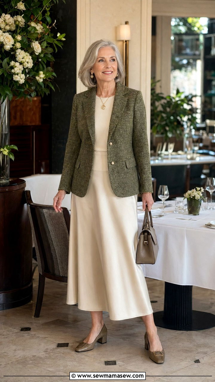 Tweed Blazer with Midi Skirt Outfit - 30 Best blazers for women over 60