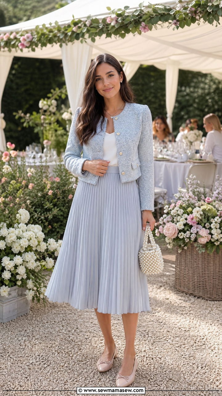Tweed Jacket And Pleated Skirt - 35 spring street style outfits