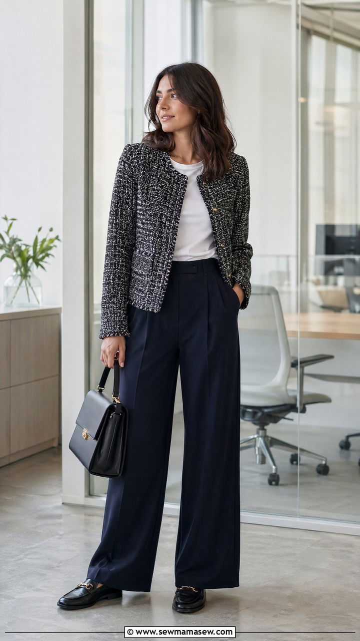 Tweed Jacket And Wide Leg Trousers - 35 casual wide leg pants outfits
