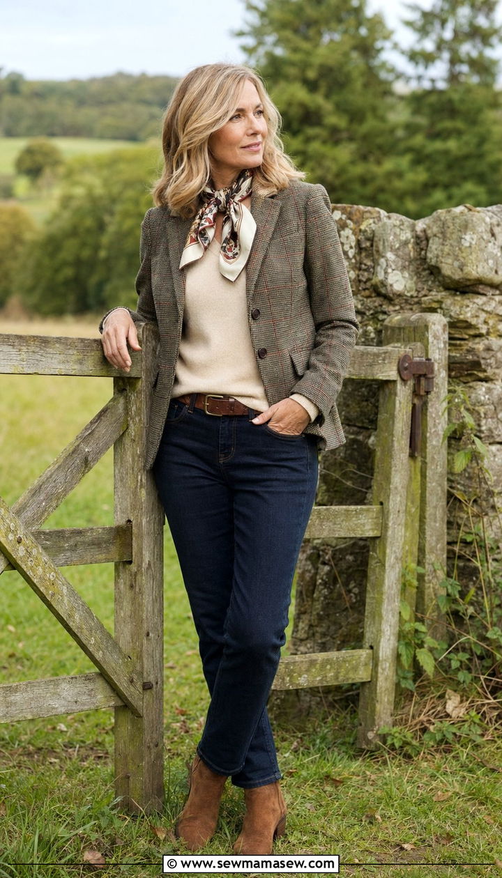 Tweed Jacket With Dark Denim And Suede Ankle Boots - 35 Old money outfits for women over 40