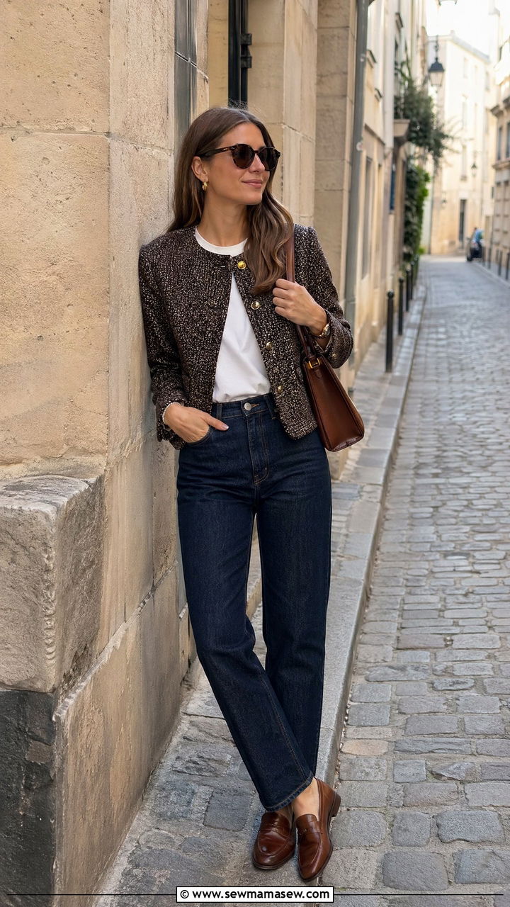 Tweed Jacket With Dark Denim Jeans - 35 classy quiet luxury outfits