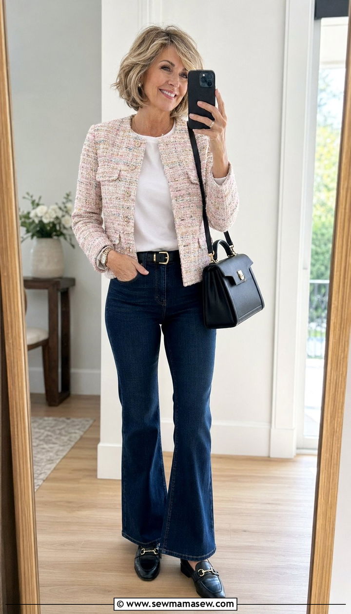 Tweed Jacket With Dark Denim and Loafers - 30 Best jackets for women over 50