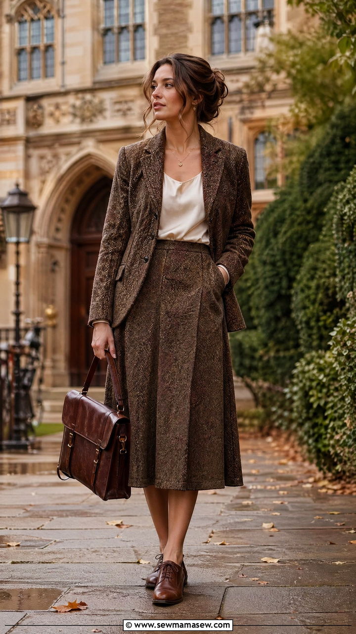 Tweed Jacket With Midi Skirt And Oxford Shoes - 35 College professor outfit ideas