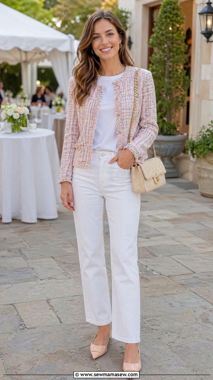 Tweed Jacket With White Jeans - 35 Cold spring outfits