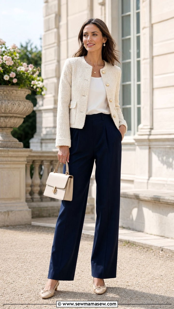 Tweed Jacket With Wide Leg Trousers Outfit - 35 quiet luxury outfits