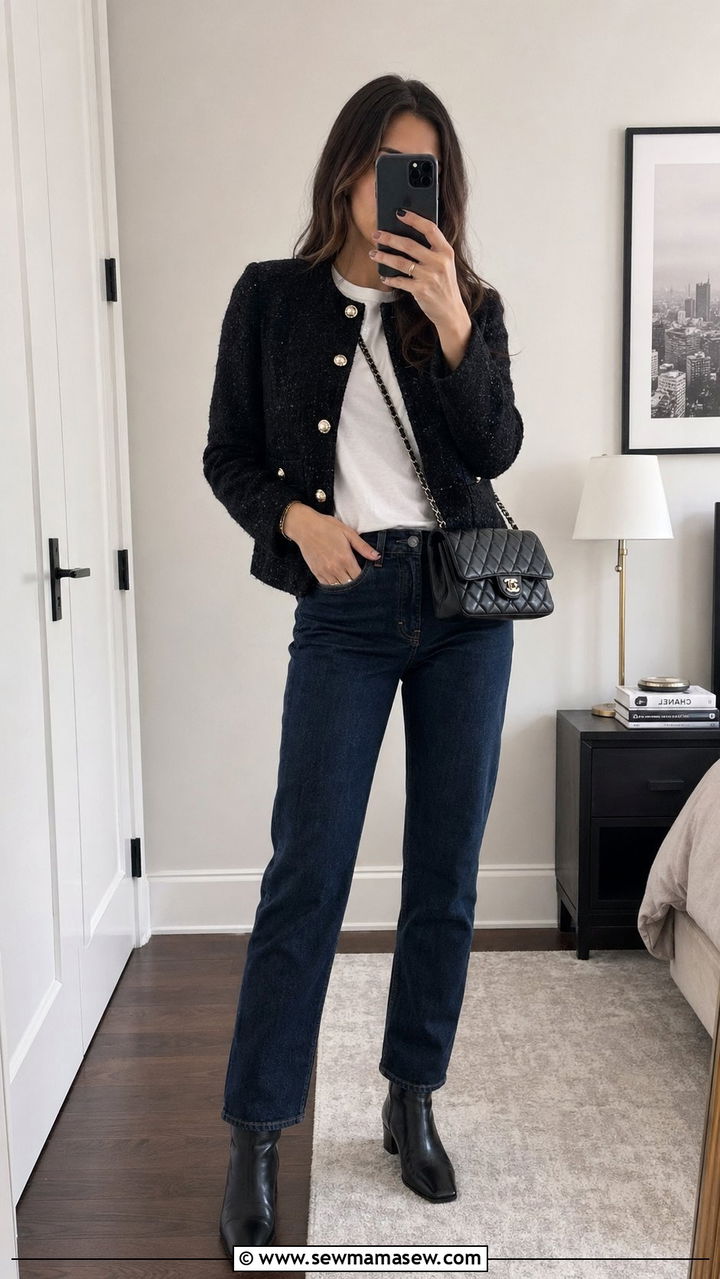 Tweed Jacket with Dark Denim - 30 Workwear capsule wardrobe