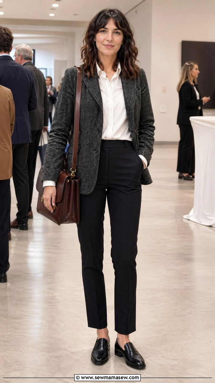 Tweed Jacket with Dark Tailored Trousers - 35 Corporate event outfit ideas
