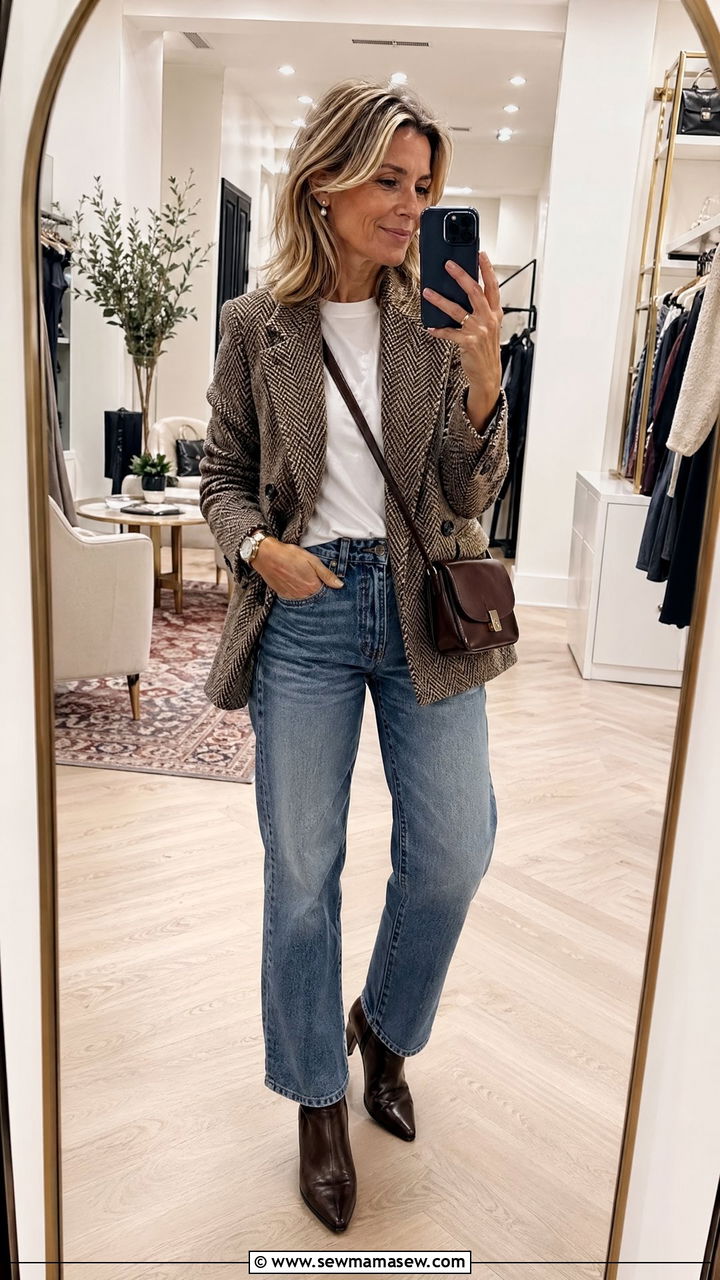 Tweed Jacket with Jeans Weekend Outfit - 35 Weekend outfit ideas for women over 40