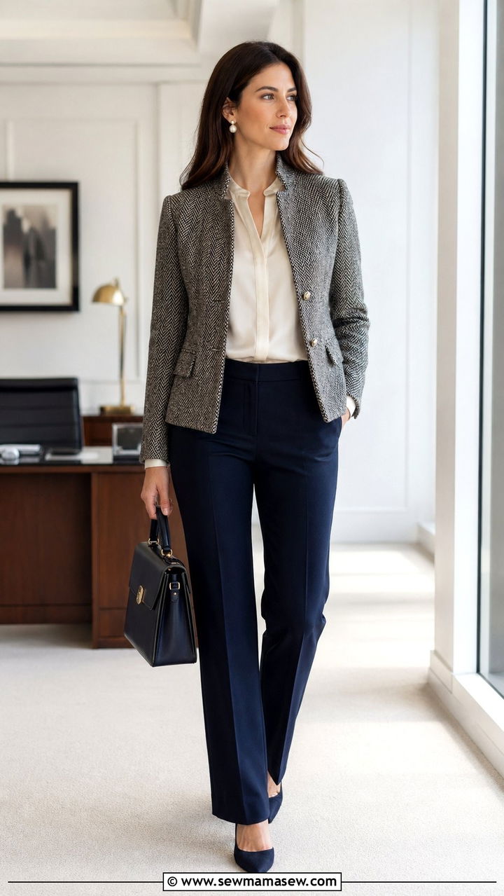 Tweed Jacket with Straight Leg Trousers - 30 work outfits ideas