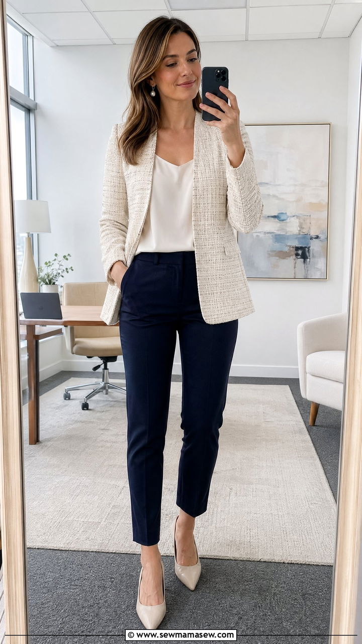 Tweed Look Lightweight Blazer and Ankle Pants - 35 summer interview outfit ideas