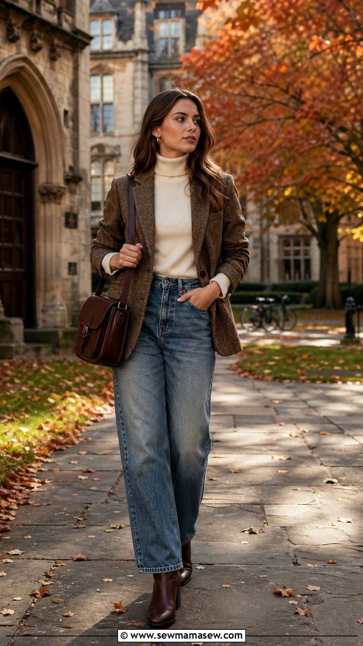 Tweed blazer and baggy jeans - 30 Baggy jeans outfit ideas with a blazer