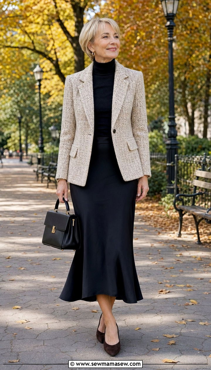Tweed blazer with midi skirt - 30 Best blazers for women over 50
