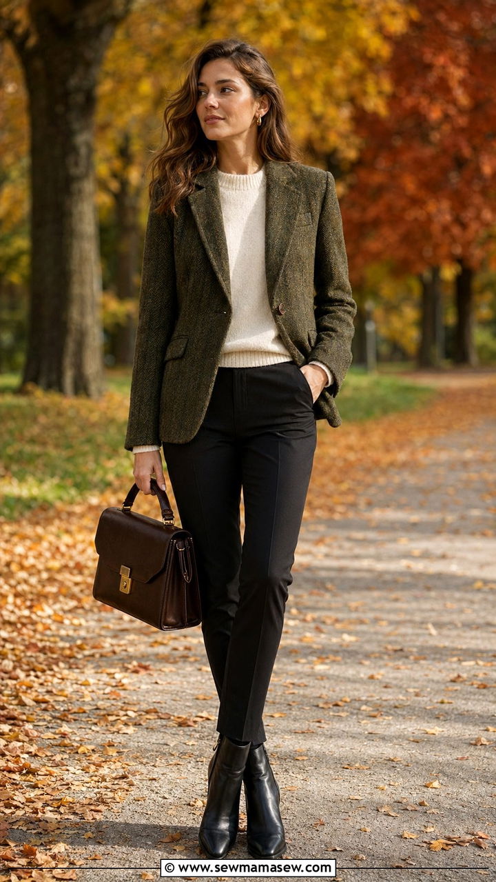 Tweed blazer with trousers and ankle boots - 30 Accountant outfit ideas