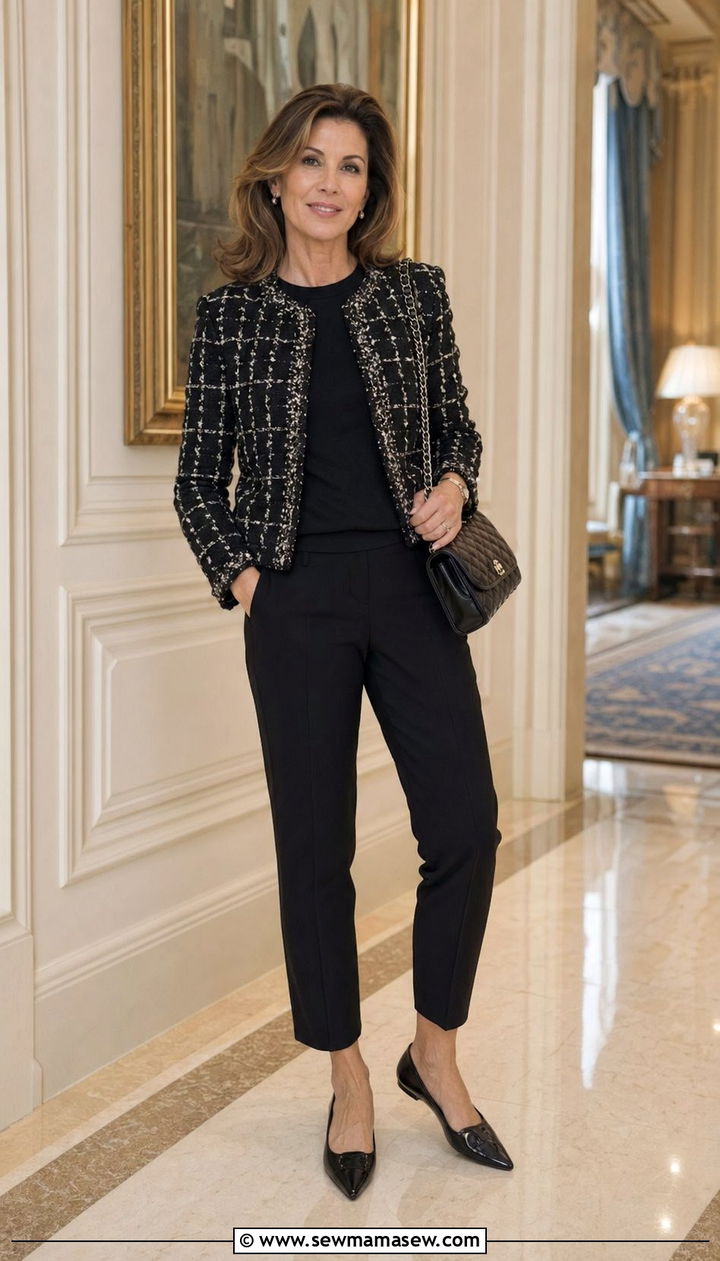 Tweed jacket and slim ankle trousers outfit - 35 girls night out outfits for women over 40