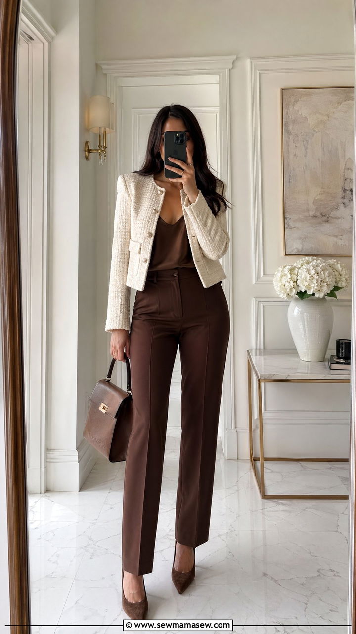 Tweed jacket with brown trousers interview outfit - 35 classy job interview outfit ideas