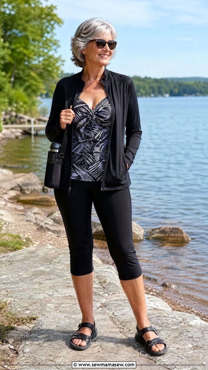 Twist front tankini with swim capris - 35 Swimsuit outfit ideas for women over 60