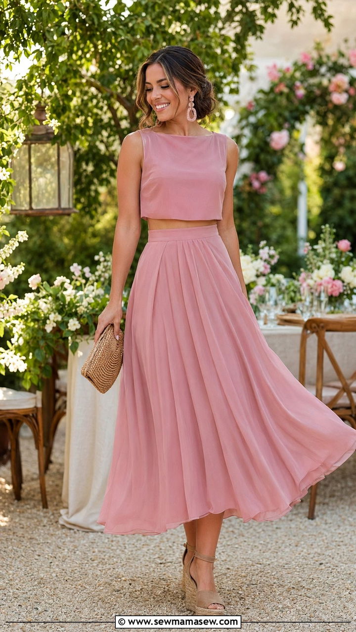 Two Piece Crop Top and Midi Skirt Set - 30 Wedding guest outfits spring 2026