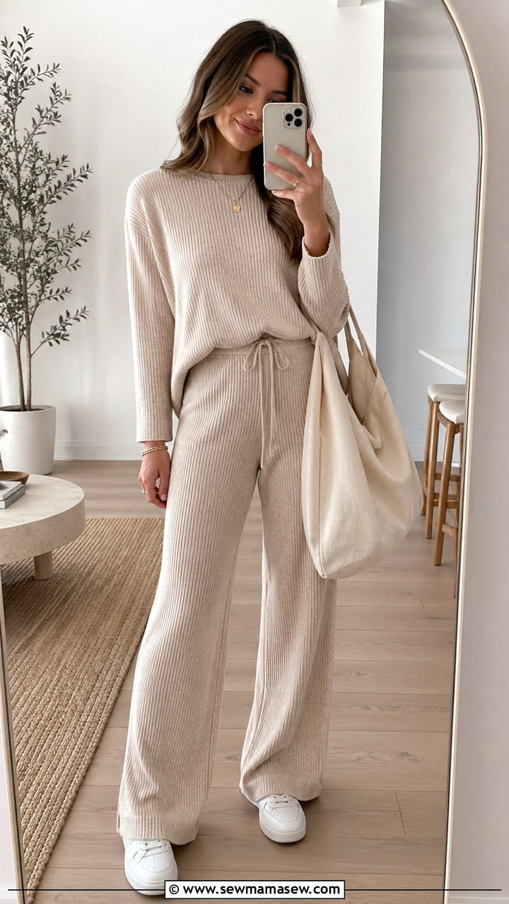 Two Piece Knit Set With White Sneakers And Tote Bag - 30 Spring closet must haves