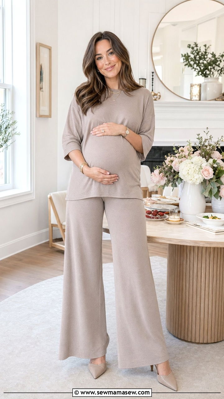 Two Piece Matching Set With Wide Leg Pants - 35 Postpartum outfit ideas