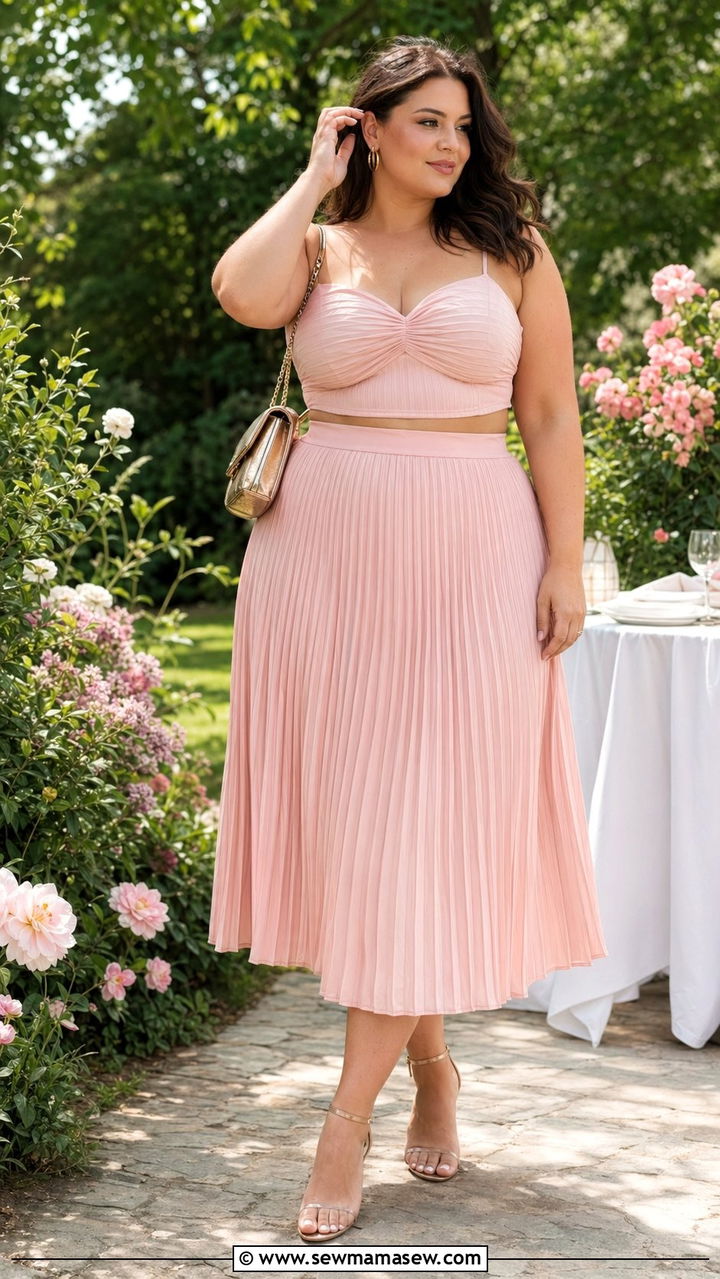 Two Piece Pleated Skirt Set With Heels - 30 Birthday outfit ideas plus size