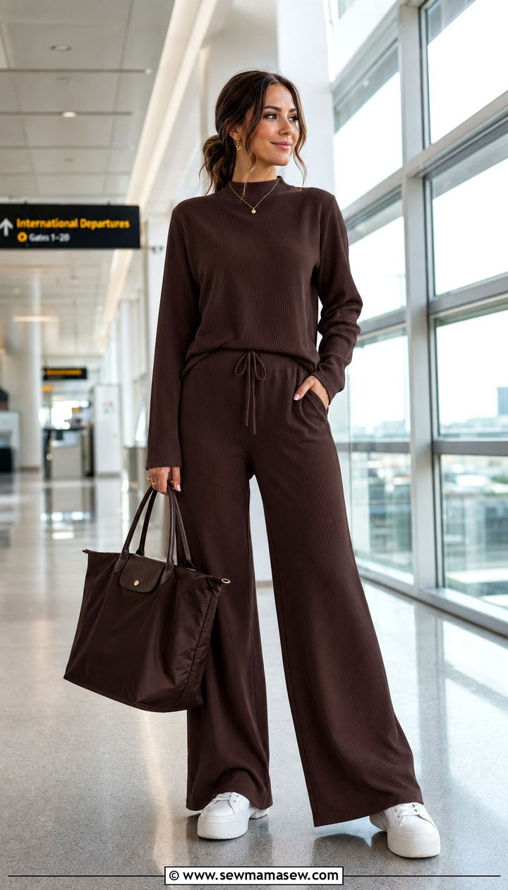 Two Piece Ribbed Set With Platform Sneakers - 30 Airport outfits for international flights