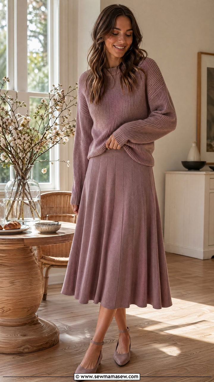 Two Piece Sweater Set With Knit Midi Skirt - 35 Classy loungewear outfit ideas