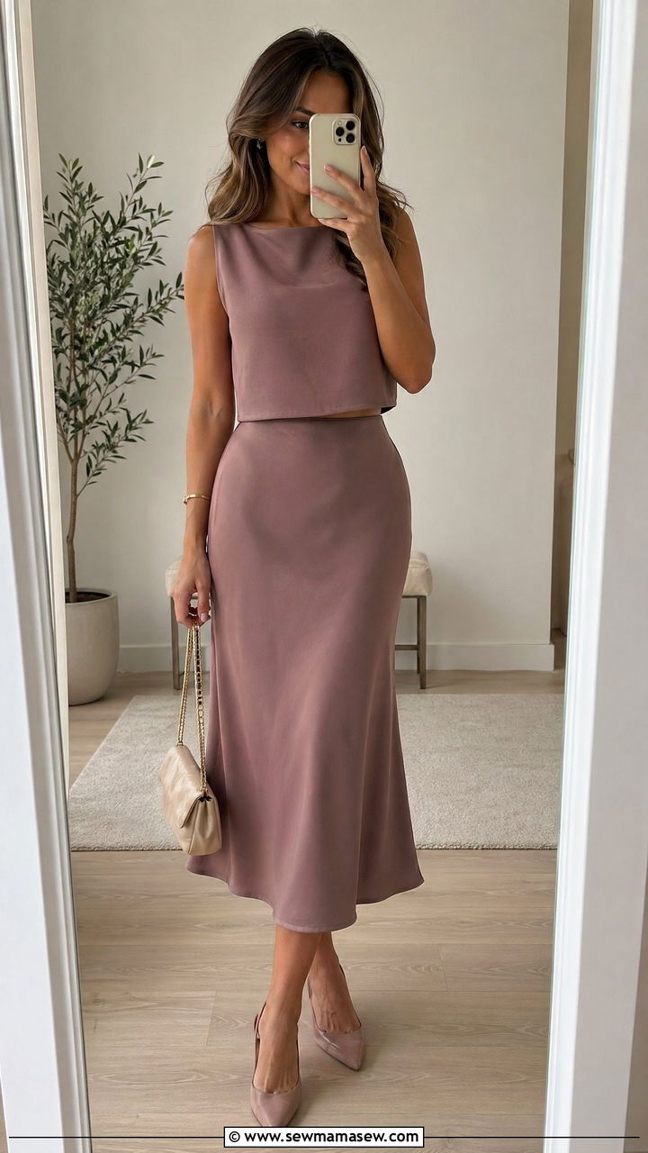 Two Piece Top and Midi Skirt Set - 35 Courthouse wedding guest outfits