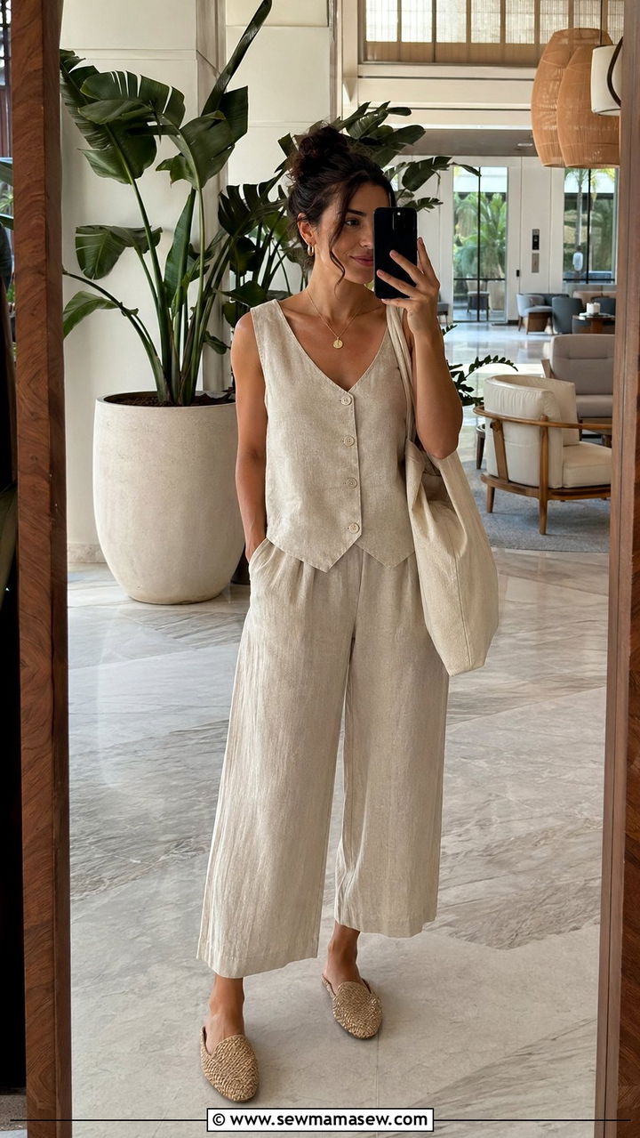 Two piece linen matching set - 35 Petite summer outfit ideas