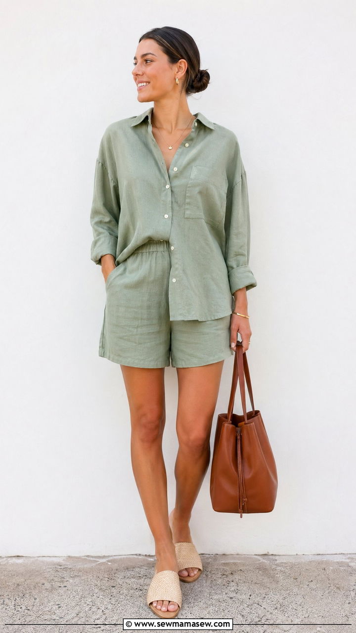 Two piece linen set outfit - 35 summer effortless chic outfit ideas